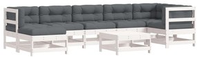 3185851 vidaXL Set mobilier de grădină cu perne, 8 piese, alb, lemn masiv