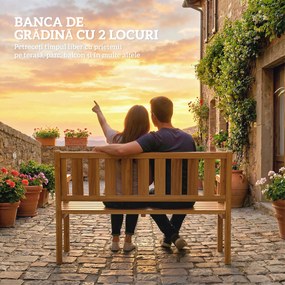 Outsunny Bancă de Grădină pentru 2 Persoane, Bancă de Exterior cu Lamele din Lemn de Molid, Stil Country, Bancă pentru Terasă, Patio și Curte, 150x57x93 cm, Culoare Teak | Aosom Romania