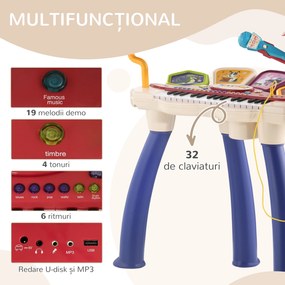 AIYAPLAY Orgă Pian 2 în 1 pentru Copii cu Set de Tobe, Instrument Muzical Electronic, Sunete Multiple, Lumini, 74x32.2x71cm | Aosom Romania