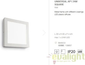 Aplica LED dim. 30x30cm, UNIVERSAL AP1 24W SQUARE BIANCO 138657