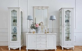 Comodă lemn masiv alb Elizabeth, 140 × 47 × 80 cm