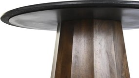 Masă dining rotundă din lemn de mango, negru, 4–5 locuri, cu blat din marmură și picior central, 76 x 120 cm, „Elwood”