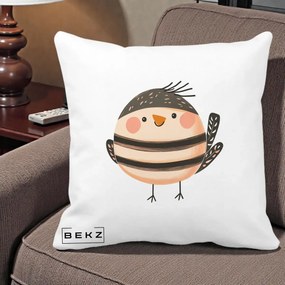 Perna Decorativa Pui Kawaii Bej-Negru Dungat, 40x40 cm, Alba Mata, Husa Detasabila, Perna Inclusa, BEKZ®