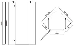 Cabina de dus pentagonala 80x80 cm Cersanit Jota, crom cu usa batanta stanga Stanga, Crom lucios, 800x800 mm