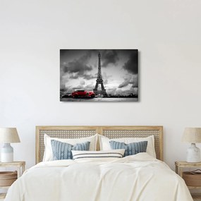 Tablou - Turnul Eiffel și mașina roșie (90x60 cm)