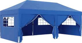 Outsunny Pavilion de grădină exterior pliabil 3 x 6 m cu 6 pereți laterali, geantă de transport inclusă, albastru | Aosom Romania