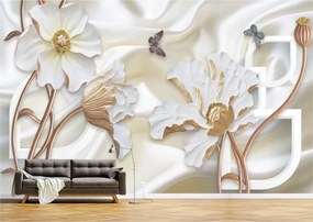 Tapet Premium Canvas - Flori albe cu radacini bronz