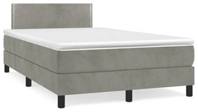 3269831 vidaXL Pat box spring cu saltea, gri deschis, 120x190 cm, catifea