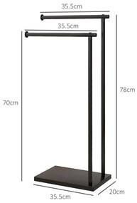 HOMCOM Suport de Podea pentru Prosoape cu 2 Brațe, Suport pentru Prosoape de Baie din Metal, 35,5x20x78 cm, Negru | Aosom Romania