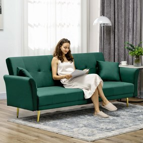 HOMCOM Canapea Pat cu 3 Locuri, 2 Perne Incluse, Spătar Reglabil, Canapea Versatilă 206x81x83 cm, Verde Elegant | Aosom Romania