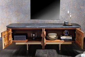 Comoda TV design retro Gatsby 160cm Mango/ marmura neagra
