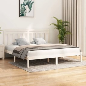 3105271 vidaXL Cadru de pat, alb, 200x200 cm, lemn masiv