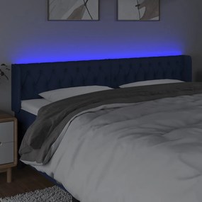 Tablie de pat cu LED, albastru, 203x16x78 88 cm, textil 1, Albastru, 203 x 16 x 78 88 cm