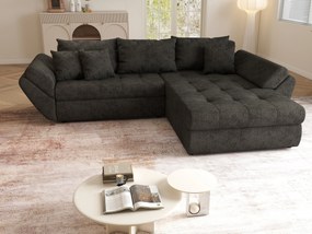 Colțar extensibil dumonde cu ladă de depozitare si sezut confortabil din spuma high-density, Loana Enjoy Black 270x185 cm