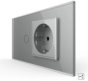 Intrerupator Simplu Cap Scara / Cruce + Priza LIVOLO cu Rama Din Sticla, Standard Italian, 4M