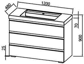 Set mobilier baie (masca stativa cu 3 sertare si lavoar) Kolpa San Harmony 120x48xH90, gri deschis