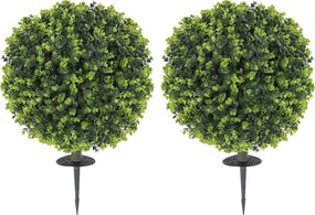 HOMCOM Set 2 Plante Artificiale de Buxus de 40 cm cu Tija Integrată pentru Interior și Exterior, Verde | Aosom Romania