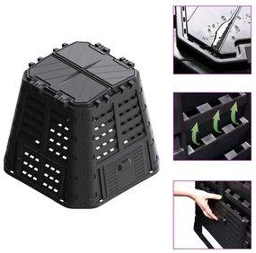 vidaXL Compostor de grădină, negru, 93,3x93,3x80 cm, 480 L