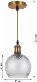 BRILAGI - Candelabru LED pe cablu RETRO GLASS 1xE27/60W/230V Ø 25 cm auriu/gri fumuriu
