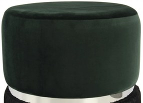 Puf/ Taburet tapitat cu franjuri Rebecca verde inchis / negru / argintiu