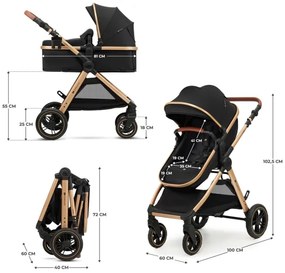 Cărucior de copii combinat 3 în 1 KINDERKRAFT ESME Pure black + scaun auto MINK PRO