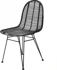 Scaun K337, negru, rattan natural/metal, 44x55x90 cm