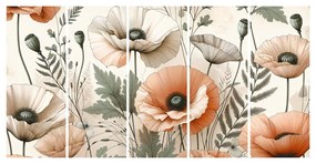 Tablou 5-piese flori delicate de mac