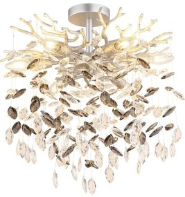 Plafoniera metal argintiu mat, cristale de sticla QUEENA