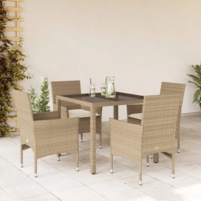 vidaXL Set mobilier de grădină cu perne 5 piese bej poliratan &amp; sticlă