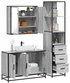 vidaXL Set mobilier de baie, 3 piese, gri sonoma, lemn prelucrat
