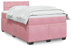 vidaXL Pat box spring cu saltea, roz, 120x200 cm, catifea