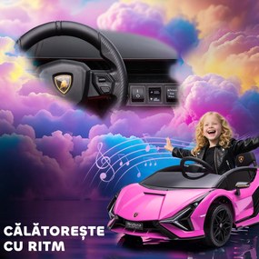 HOMCOM Masina Electrica pentru Copii 12V, Roz Lamborghini 12V cu telecomanda | Aosom Romania