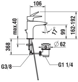 Baterie de lavoar + supapă cu preaplin LAUFEN HF500701100000 LAURIN 16,2 cm
