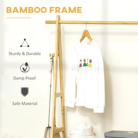 Suport pentru Umerase HOMCOM cu 2 Rafturi si 4 Carlige Laterale, Structura din bambus, 100L x 42l x 155lcm, Culoarea Lemnului