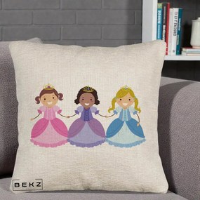 Perna Personalizata Printese Diverse Ilustratie, 40x40 cm, Bej Canapea, Husa Detasabila, Perna Inclusa, BEKZ®