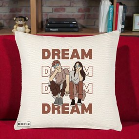 Perna Decorativa Dream Couple Aesthetic, 40x40 cm, Crem Reliefat, Husa Detasabila, Perna Inclusa, BEKZ®
