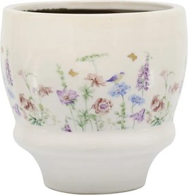 Ghiveci din ceramică crem cu model floral „Papillon”, H14.5/D15 cm