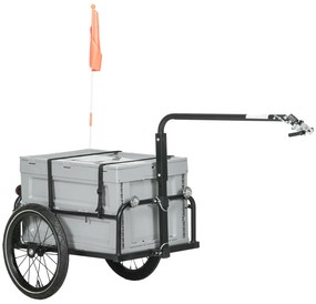 HOMCOM Remorcă pentru bicicletă cu cutie de depozitare detasabilă și pliabilă de 65L, reflectoare de siguranță, capacitate maximă 40KG, gri | Aosom Romania