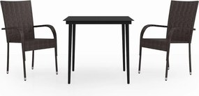 vidaXL Set mobilier de grădină, 3 piese, maro și negru