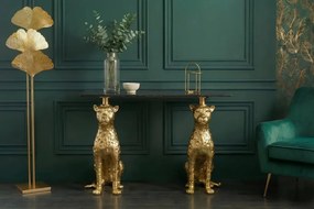 Consola extravaganta PANTHER 105cm metal auriu cu blat din marmura