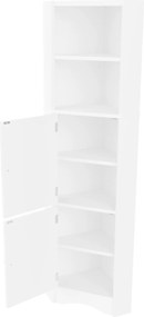 Dulap de baie triunghiular cu două rafturi deschise, pereți despărțitori reglabili, 51,7x32x155,4 cm, Alb