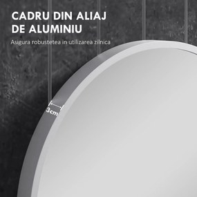 HOMCOM Oglindă Ovală pentru Baie, Oglindă Modernă de Perete cu Rama din Aluminiu și Montaj Vertical sau Orizontal, 60x90 cm, Argintiu | Aosom Romania