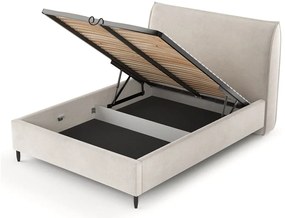 Pat matrimonial crem tapițat cu spațiu de depozitare cu somieră 180x200 cm Shell – Maison de Rêve