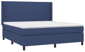 Pat box spring cu saltea, albastru, 180x200 cm, material textil Albastru, 180 x 200 cm, Design simplu