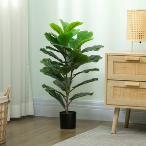 HOMCOM Plantă Artificială Ficus Lyrata Înaltă de 80 cm, Plantă Artificială Realistică pentru Interioare cu Vas, Decorațiune pentru Casă și Birou, Verde | Aosom Romania