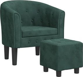 vidaXL Fotoliu tip cuvă cu taburet, verde închis, catifea