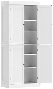 HOMCOM Dulap Înalt de Bucătărie cu 6 Rafturi și 2 Uși, Dulap cu Rafturi Reglabile din Lemn, 76x40,5x184 cm, Alb | Aosom Romania