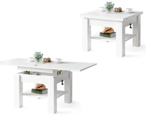 Masă extensibilă CALEB cu blat rabatabil, albă