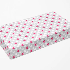 Goldea cearceaf de pat 100% bumbac cu elastic - inimioare roz și albe pe gri 90 x 200 cm