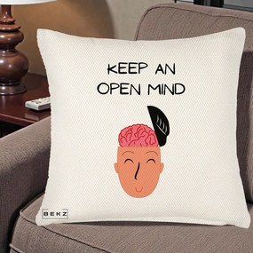 Perna Decorativa Keep An Open Mind, 40x40 cm, Crem Reliefat, Husa Detasabila, Perna Inclusa, BEKZ®